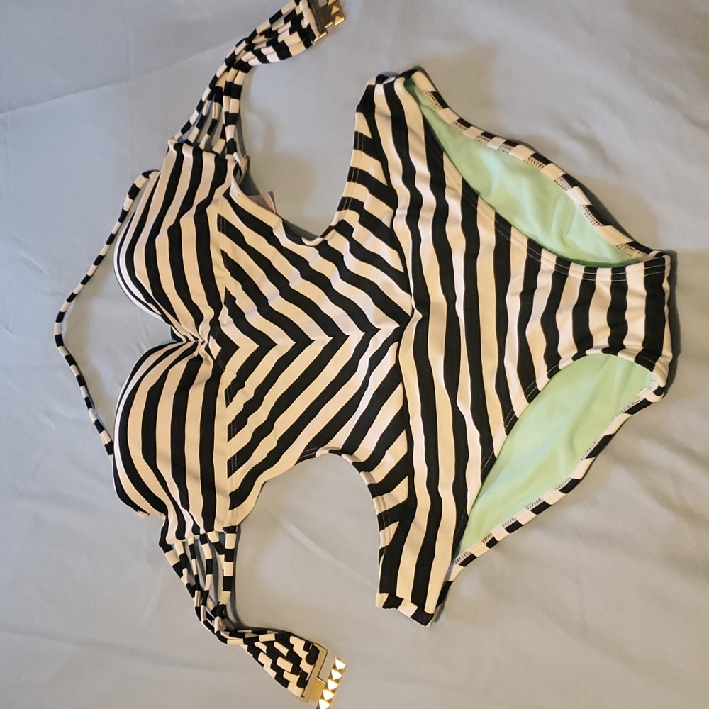 Blue and white stripped monokini